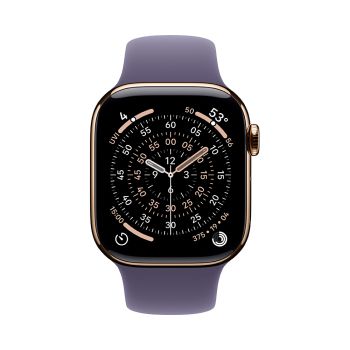 Apple Watch Series 11, 42 mm, Gold Titanium GPS+Cellular, Purple Fog Sport Band M/L